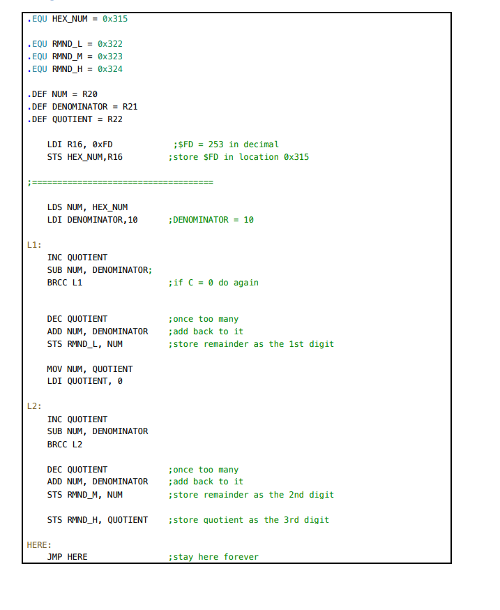 The AVR assembly code shown in Listing 2-1 converts | Chegg.com