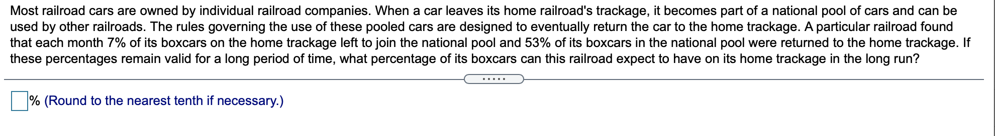 Solved Most railroad cars are owned by individual railroad | Chegg.com