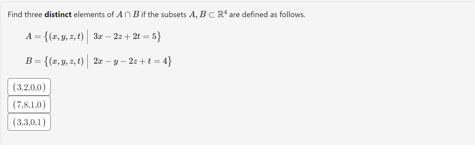 Solved Find Three Distinct Elements Of A∩B If The Subsets | Chegg.com