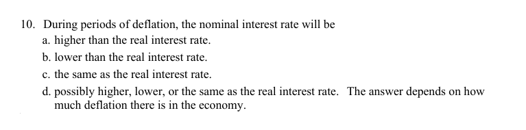 Solved During periods of deflation, the nominal interest | Chegg.com