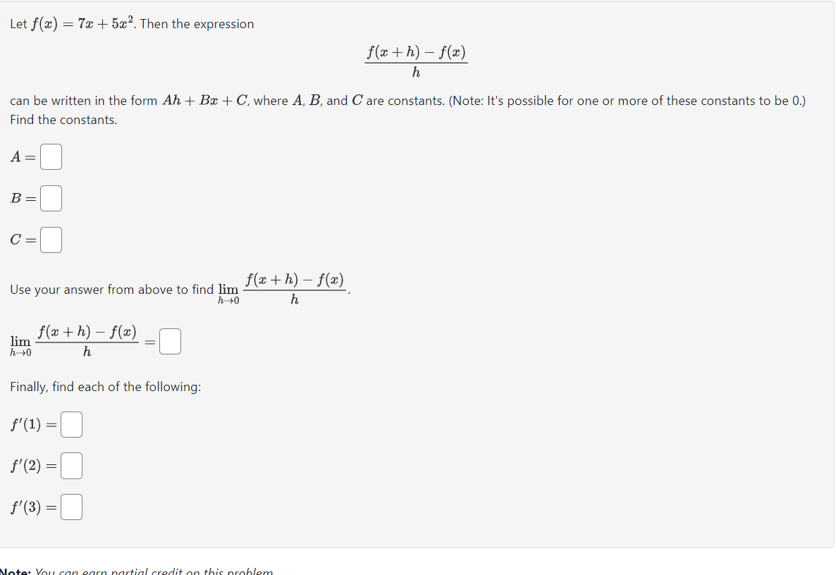 Solved Let F X 7x 5x2 Then The Expression Hf X H −f X Can