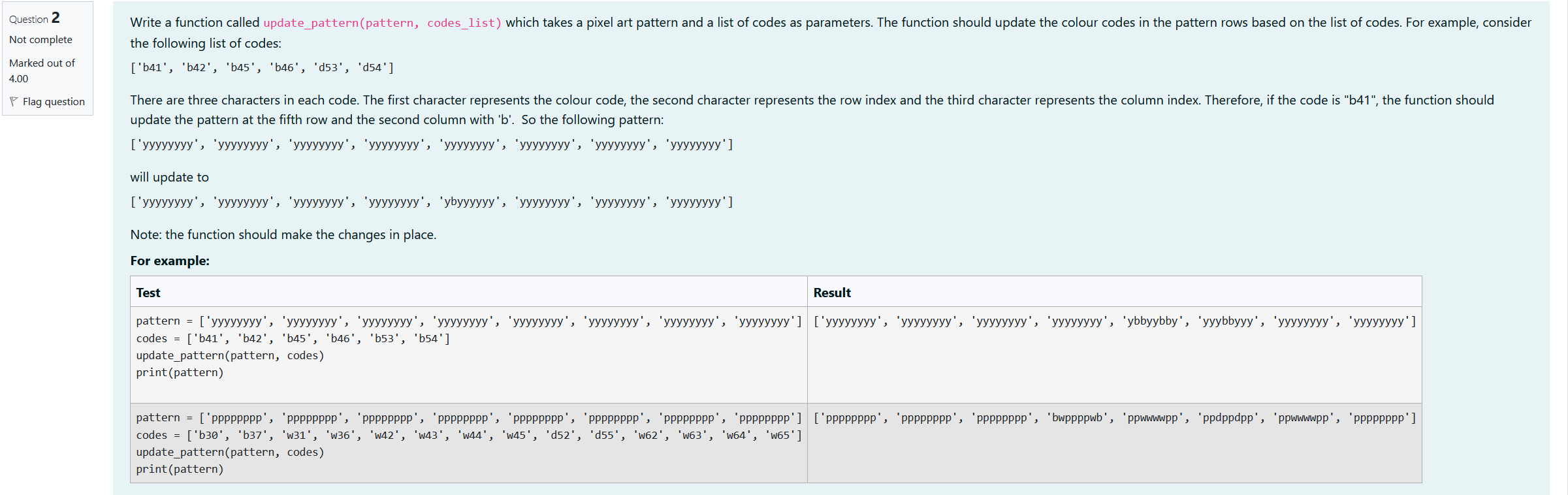 Solved Question 2 Not complete Write a function called | Chegg.com