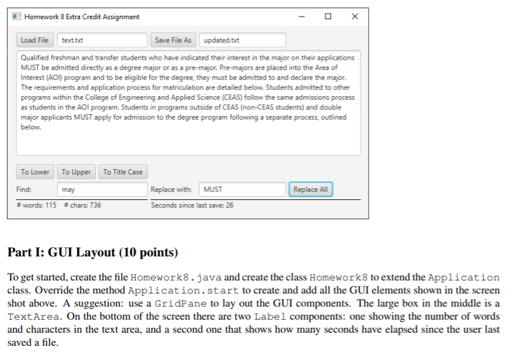 Homework 8 Extra Credit Assignment updated.txt Load File Save File As text.txt Qualified freshman and transfer students who h