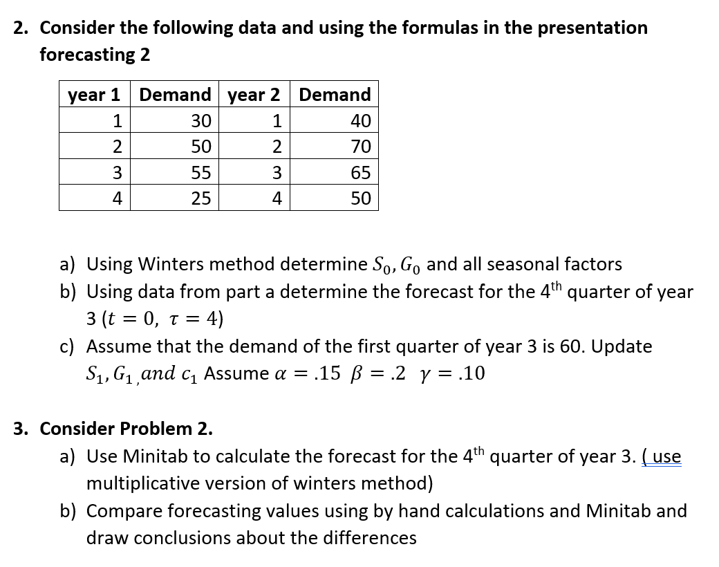 Solved 2. Consider The Following Data And Using The Formulas | Chegg.com