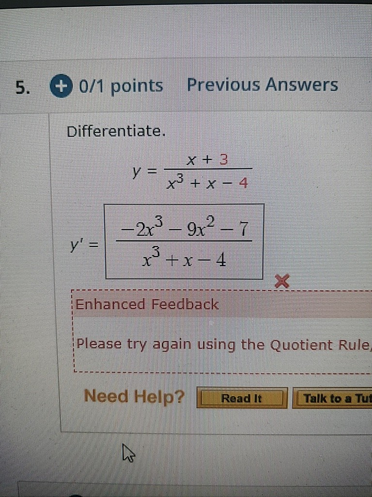 Solved 0/1 points Previous Answers 5. Differentiate. X+ 3 y