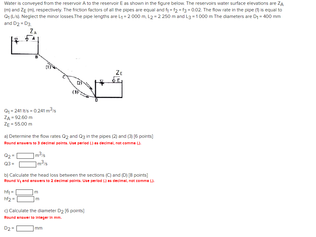 Solved Water is conveyed from the reservoir A to the | Chegg.com