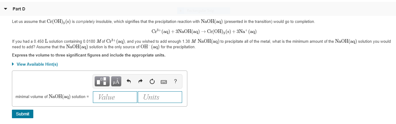 Solved Let Us Assume That Cr Oh 3 S Is Completely Insolu Chegg Com