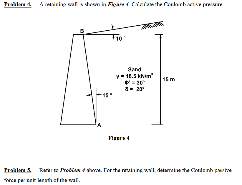 Solved Problem 4. A retaining wall is shown in Figure 4. | Chegg.com