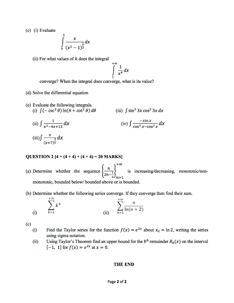 Solved C I Evaluate X Dx O X2 1 3 I For What Val Chegg Com