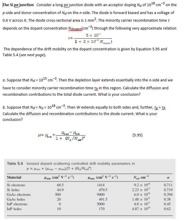Solved The si pn junction Consider a long en junction diode | Chegg.com