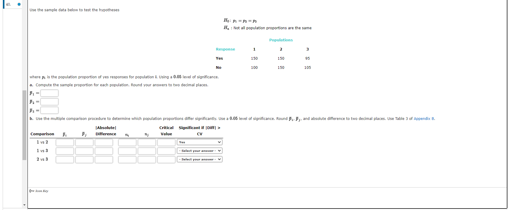 Solved 40. Use the sample data below to test the hypotheses | Chegg.com