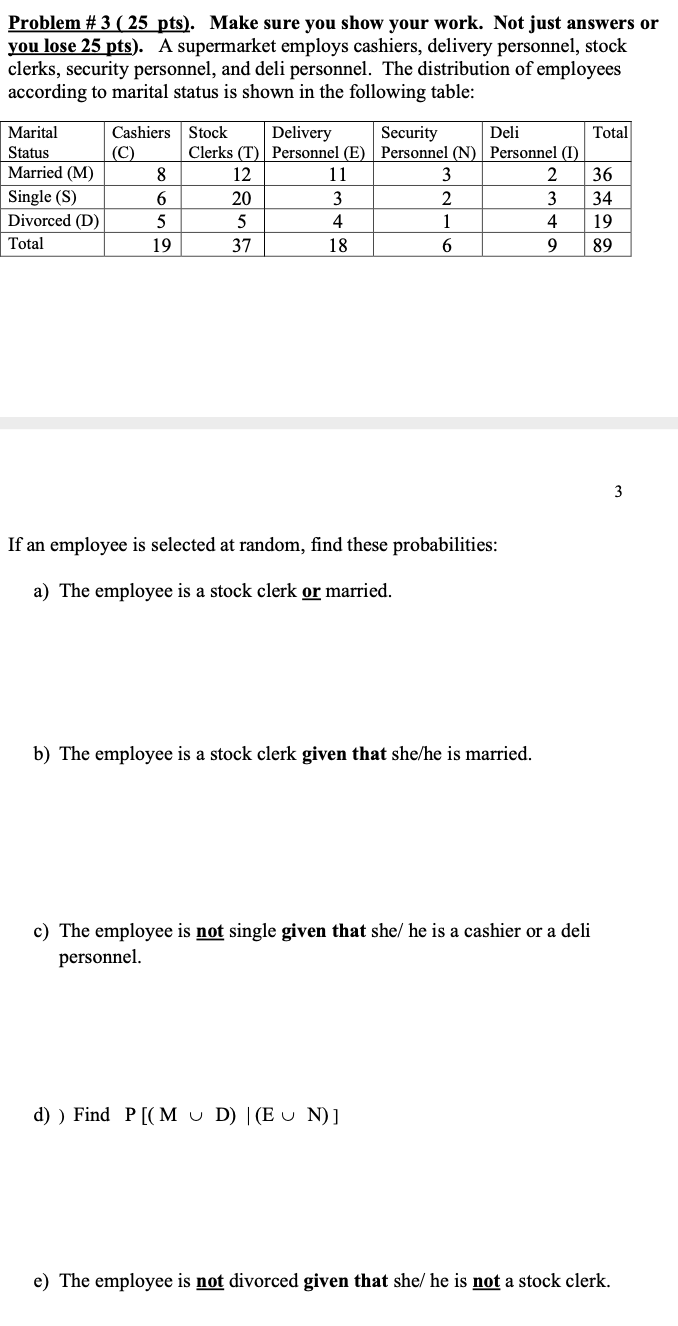 Solved A Supermarket Employs Cashiers Delivery Personnel Chegg