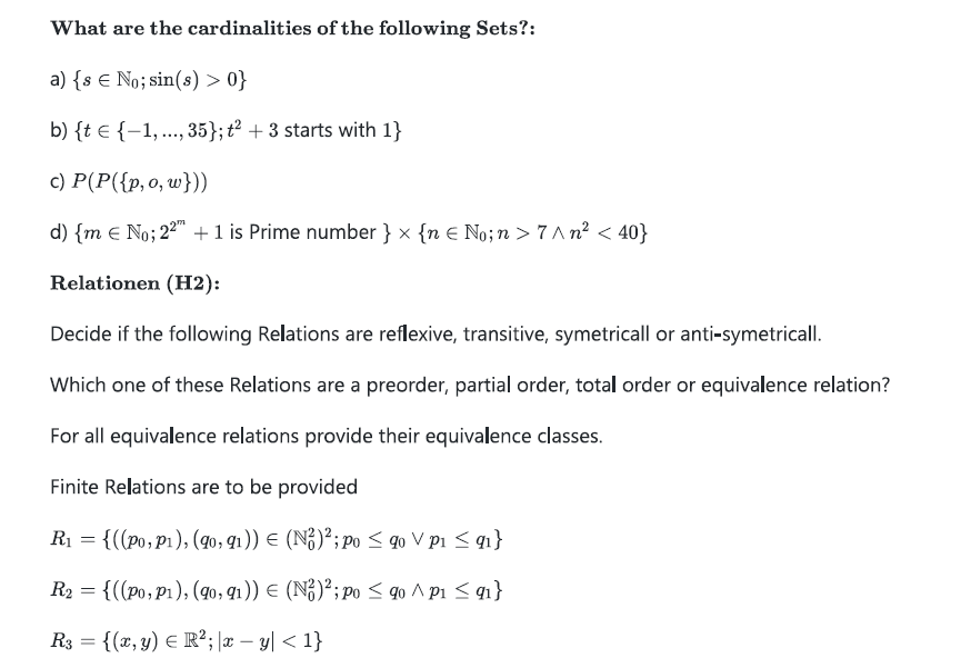 Solved What Are The Cardinalities Of The Following Sets?: A) | Chegg.com