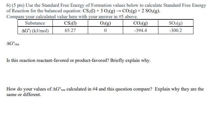 Solved 6) (5 pts) Use the Standard Free Energy of Formation | Chegg.com