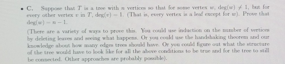 Solved C. Suppose that T is a tree with n vertices so that | Chegg.com