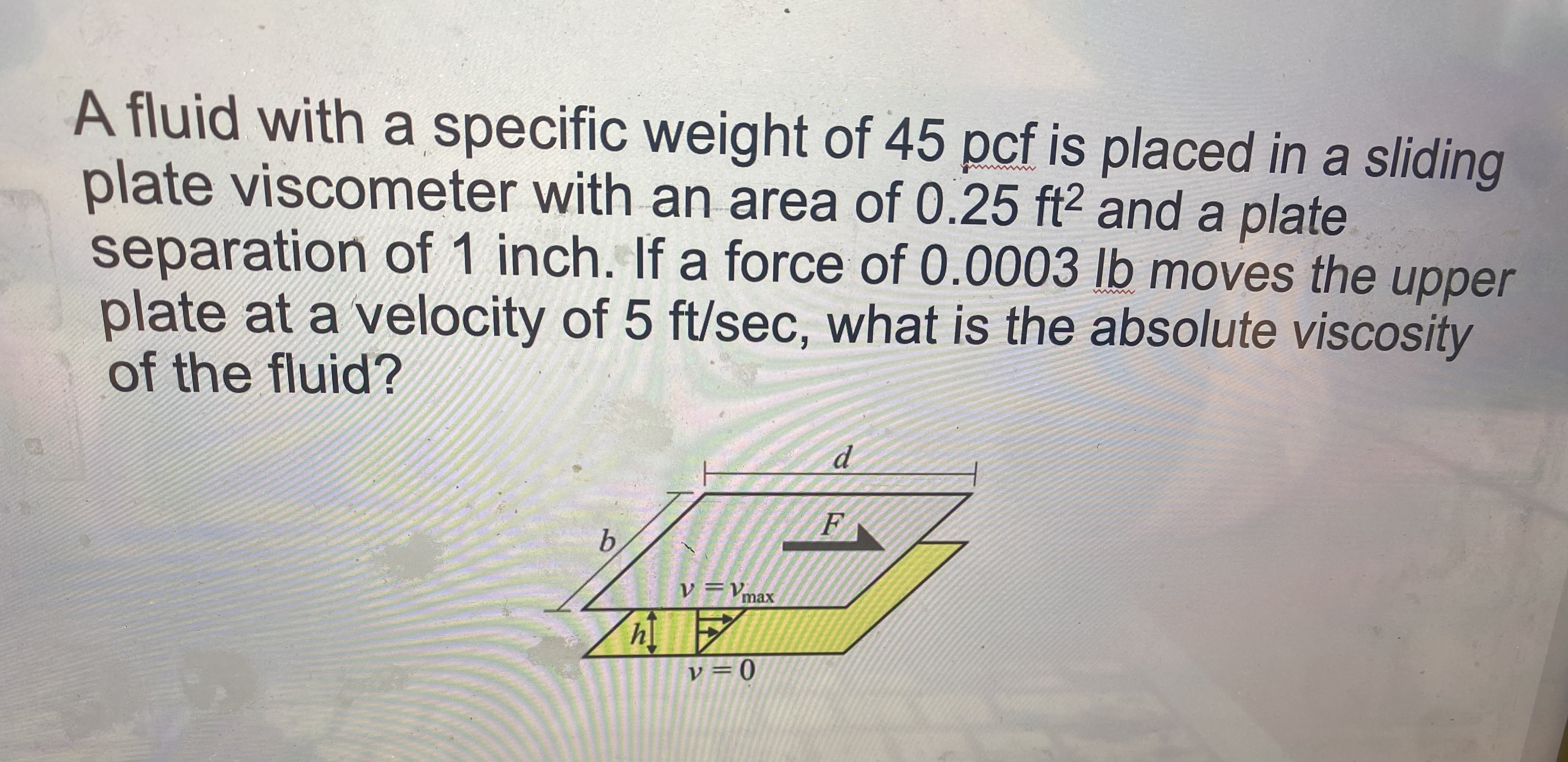 solved-a-fluid-with-a-specific-weight-of-45pcf-is-placed-in-chegg