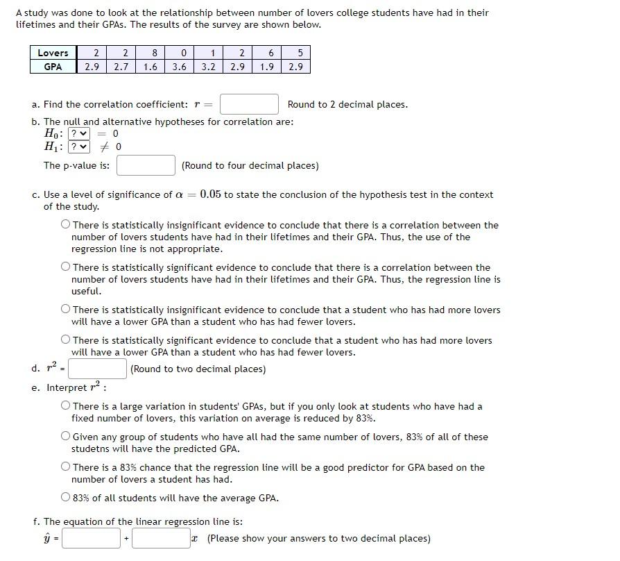 Solved A study was done to look at the relationship between | Chegg.com