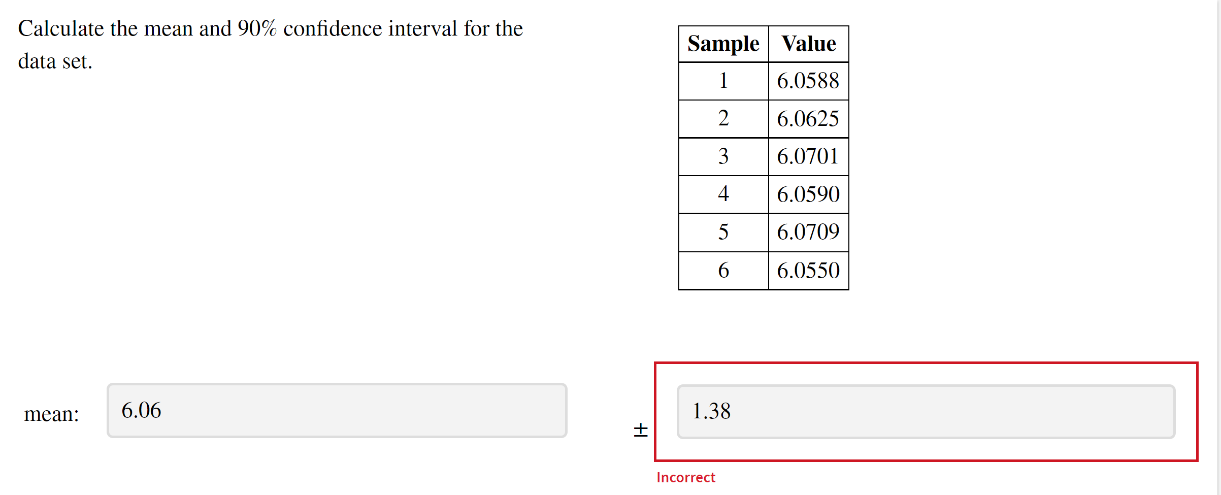 Solved Calculate the mean and 90% confidence interval for | Chegg.com