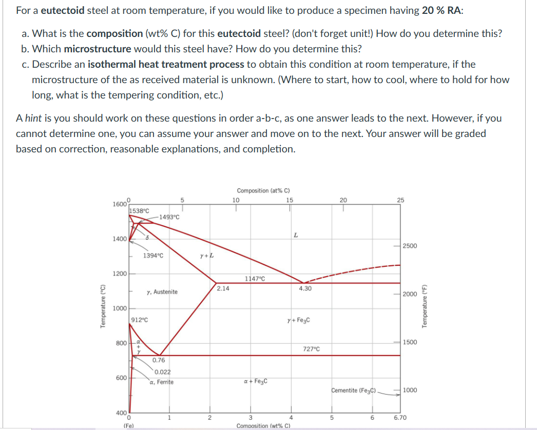 Solved For a eutectoid steel at room temperature, if you | Chegg.com