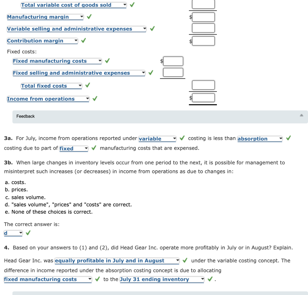 Solved Absorption And Variable Costing Income Statements For | Chegg.com