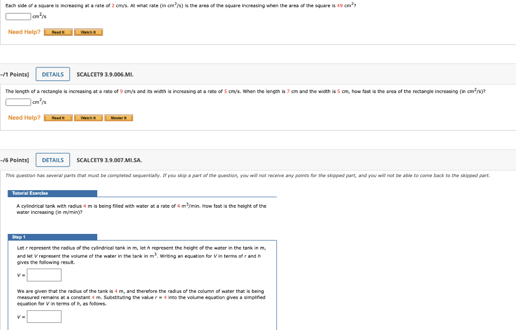 Solved Each side of a square increasing at a rate of 2 cm/s.