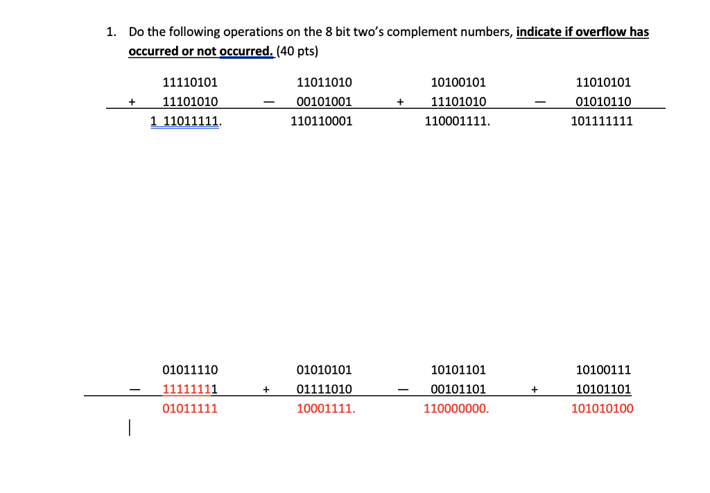 Solved 1. Do the following operations on the 8 bit two's | Chegg.com
