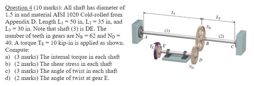 Solved L NB (1) A Question 4 (10 marks): All shaft has | Chegg.com