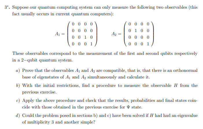 Suppose our quantum computing system can only measure | Chegg.com