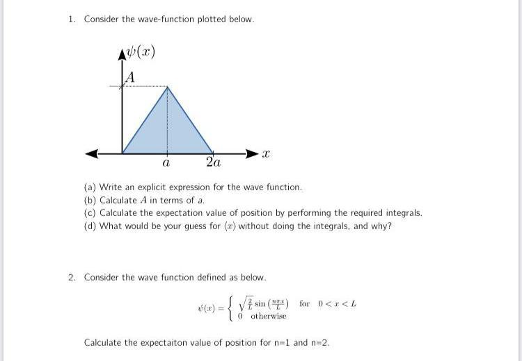 Solved 1. Consider the wave-function plotted below. AV (1) A | Chegg.com