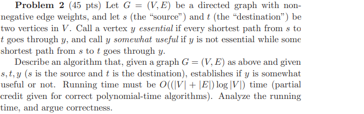 Solved Problem 2 (45 pts) Let G (V, E) be a directed graph | Chegg.com