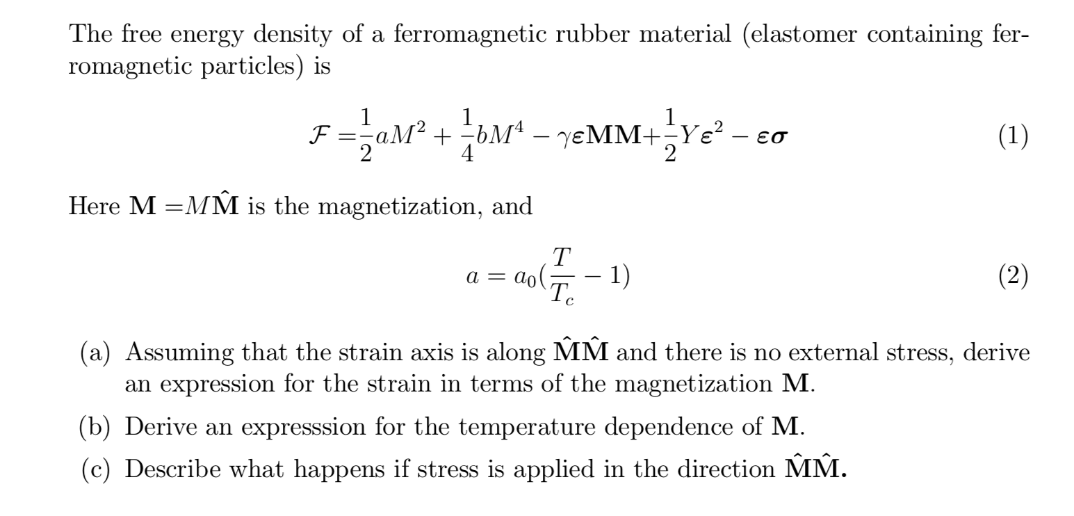 Solved The free energy density of a ferromagnetic rubber | Chegg.com