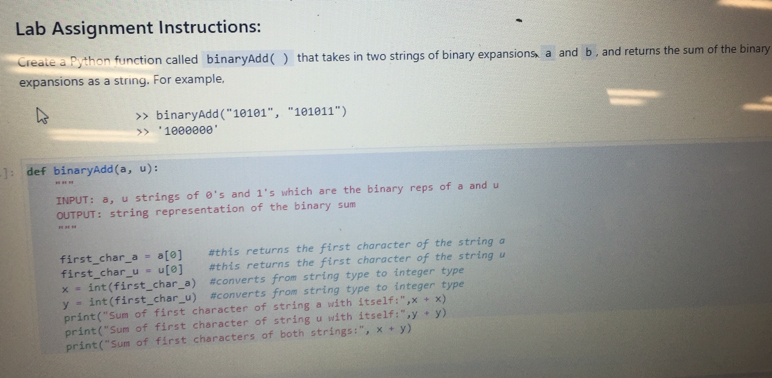 Solved Create a Python function called binaryAdd( ) | Chegg.com