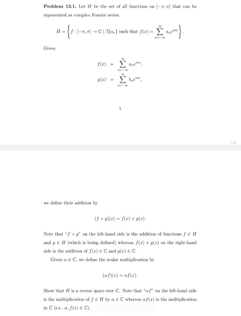 Solved Problem 13.1. Let H be the set of all functions on | Chegg.com