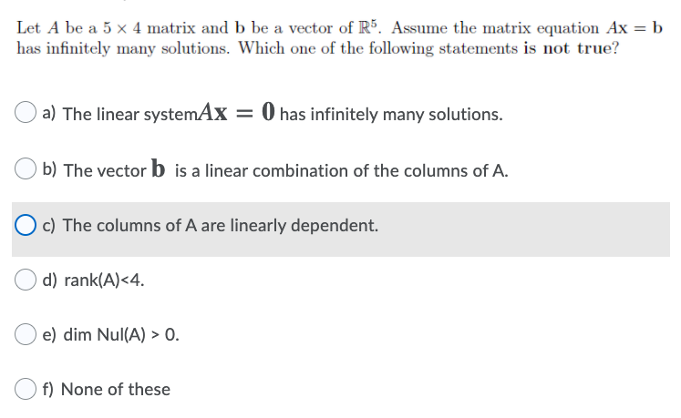 Solved Let A be a 5 x 4 matrix and b be a vector of R5. | Chegg.com