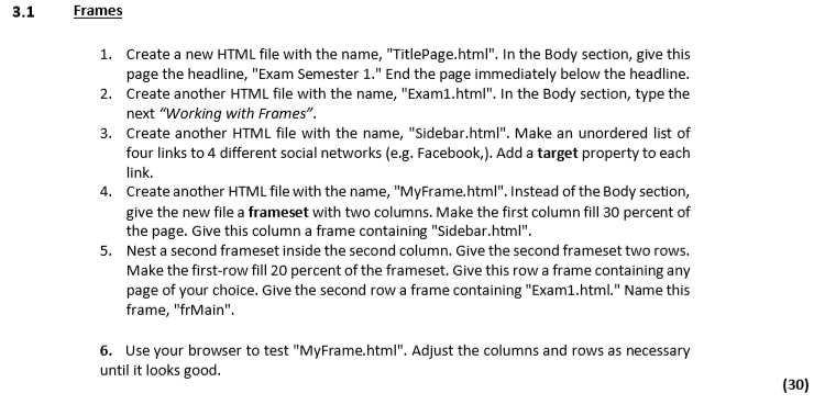 Solved 3.1 Frames 1. Create a new HTML file with the name, | Chegg.com