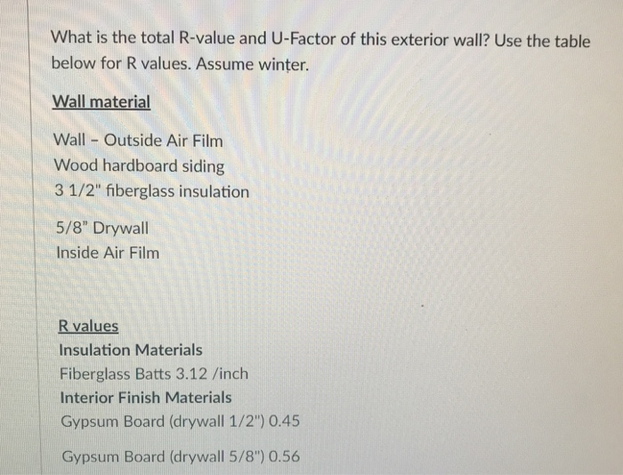 Solved What is the total R-value and U-Factor of this | Chegg.com