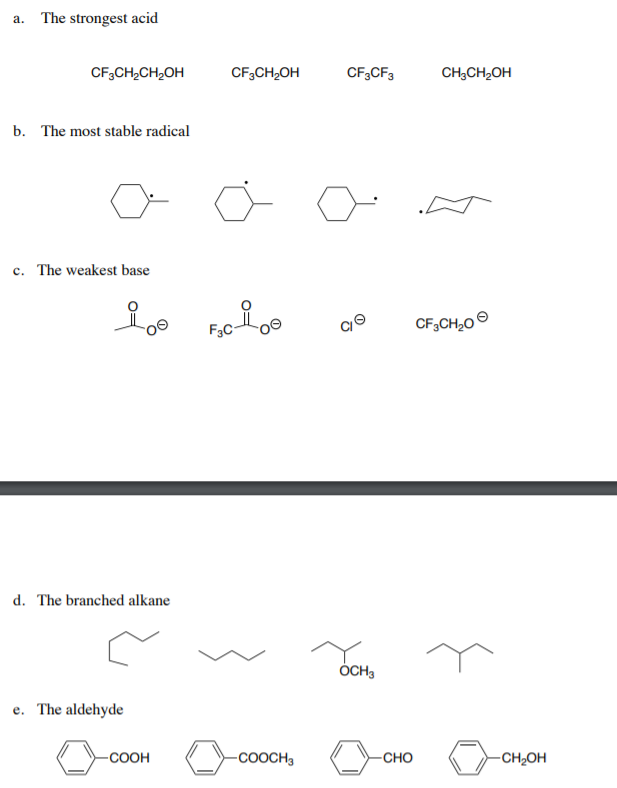 Solved a. The strongest acid CF3CH,CH,OH CF3CH2OH CF3CF3 | Chegg.com
