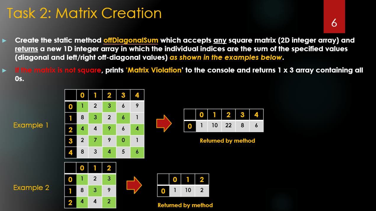 Solved Task 1: Matrix Creation 4 Create the static method | Chegg.com