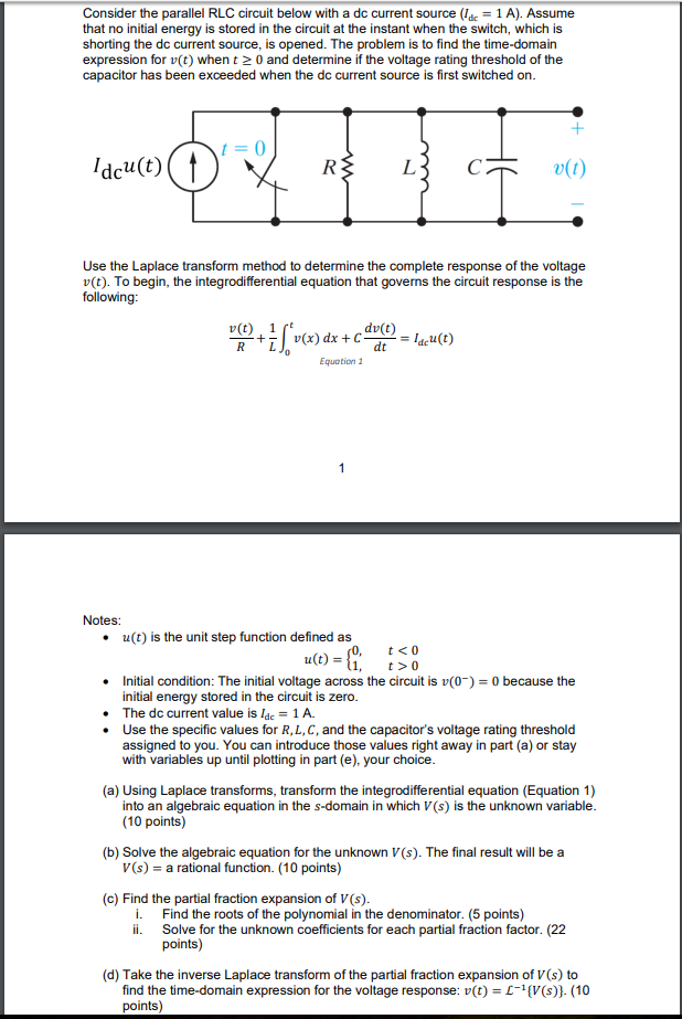 Solved R 5 Ohm S L 0 5 Henry C 2 00 10 5 F C V Chegg Com