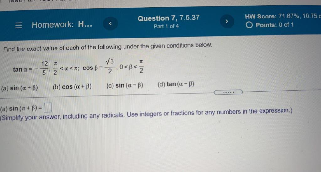Solved Find the exact value of each of the following under | Chegg.com