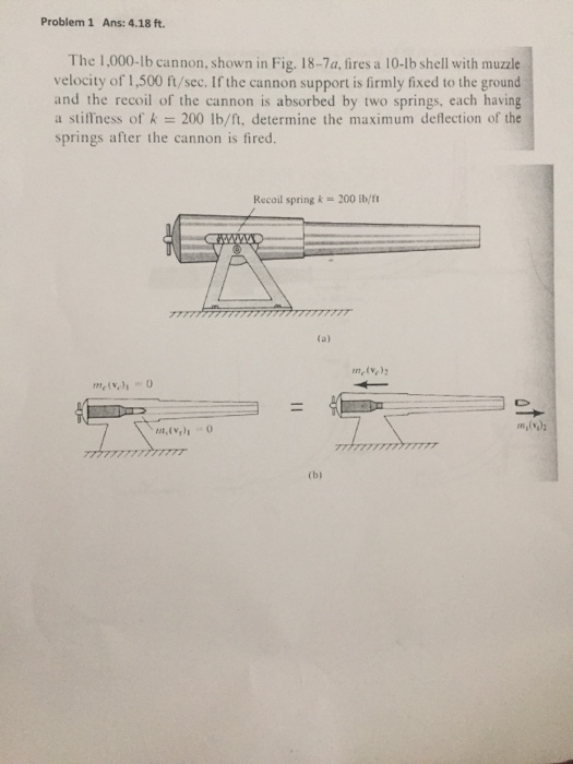 Solved The 1 000 Lb Cannon Shown In Fig 18 7a Fires A