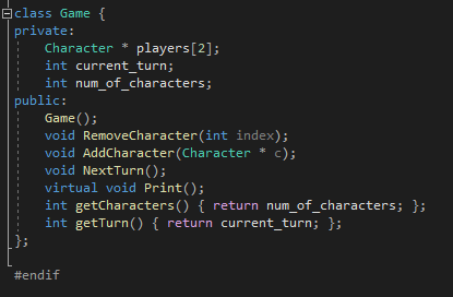 Solved class Game { private: Character * players[2]; int | Chegg.com