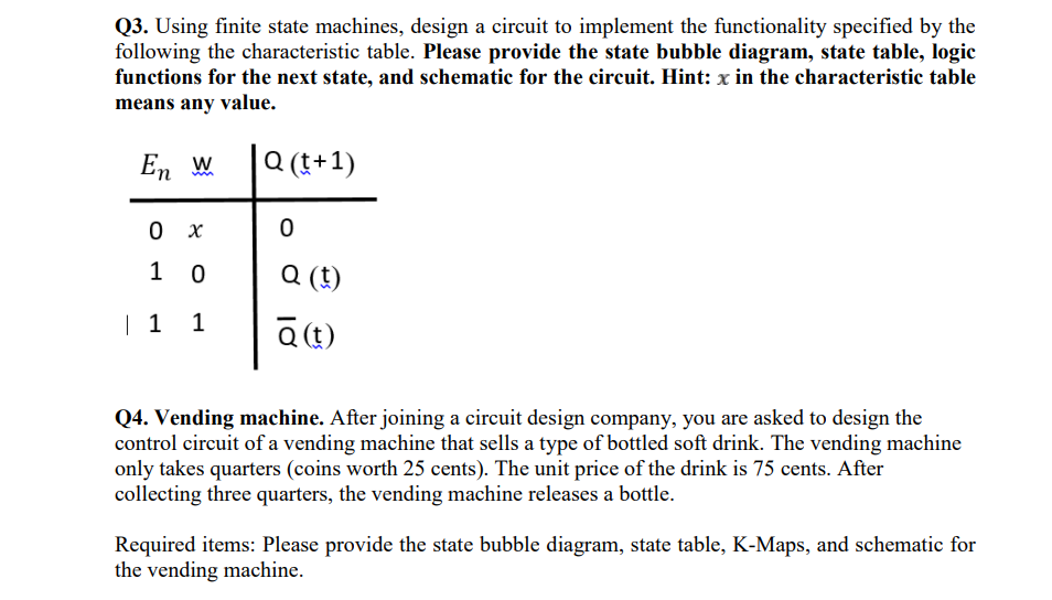 Solved Q3. Using finite state machines, design a circuit to | Chegg.com