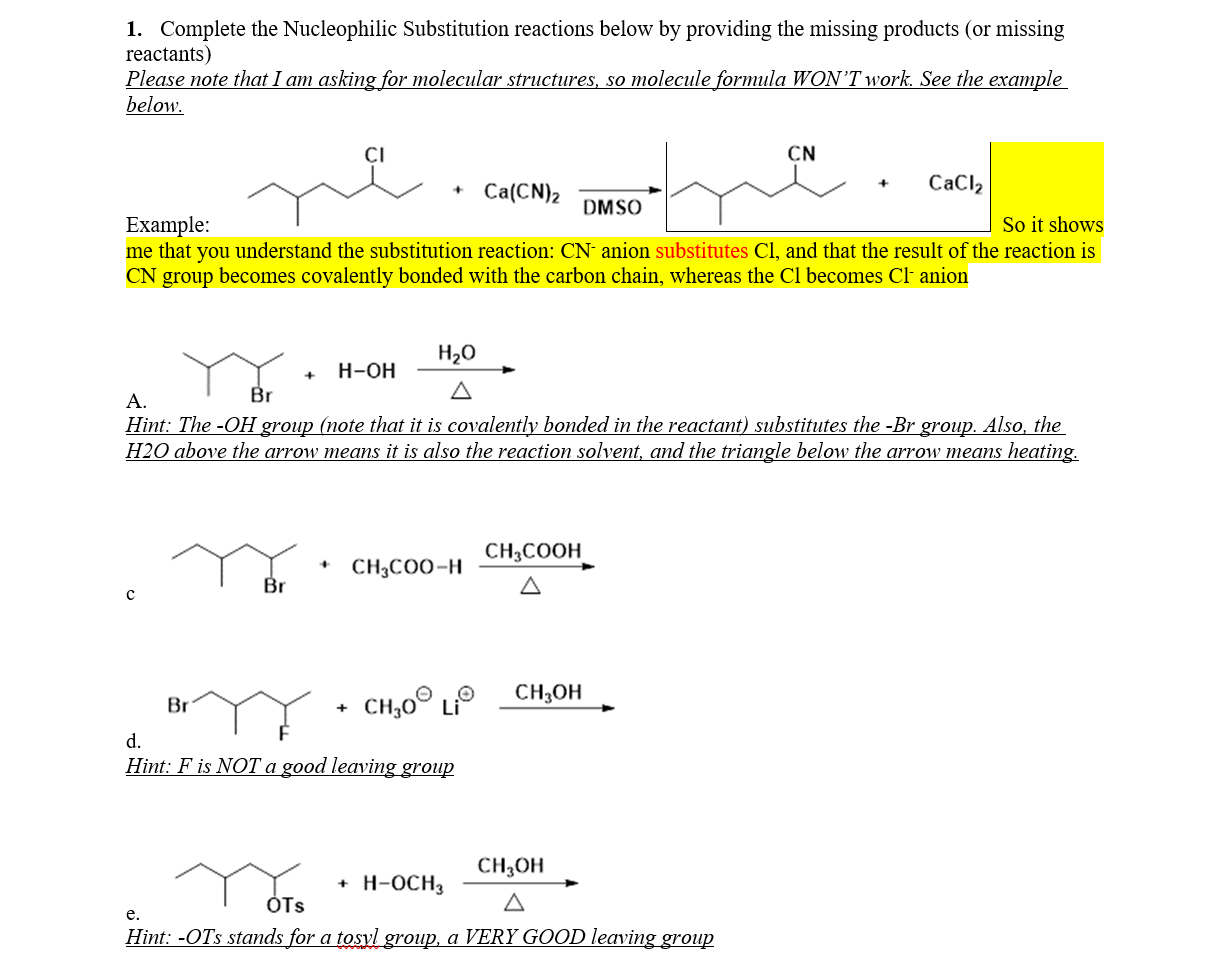 Solved Complete the Nucleophilic Substitution reactions | Chegg.com