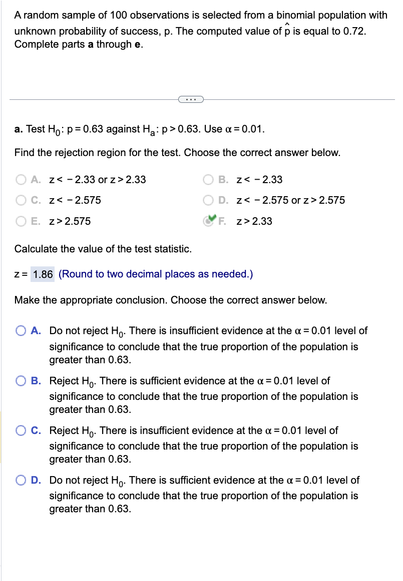 Solved A Random Sample Of 100 Observations Is Selected From | Chegg.com