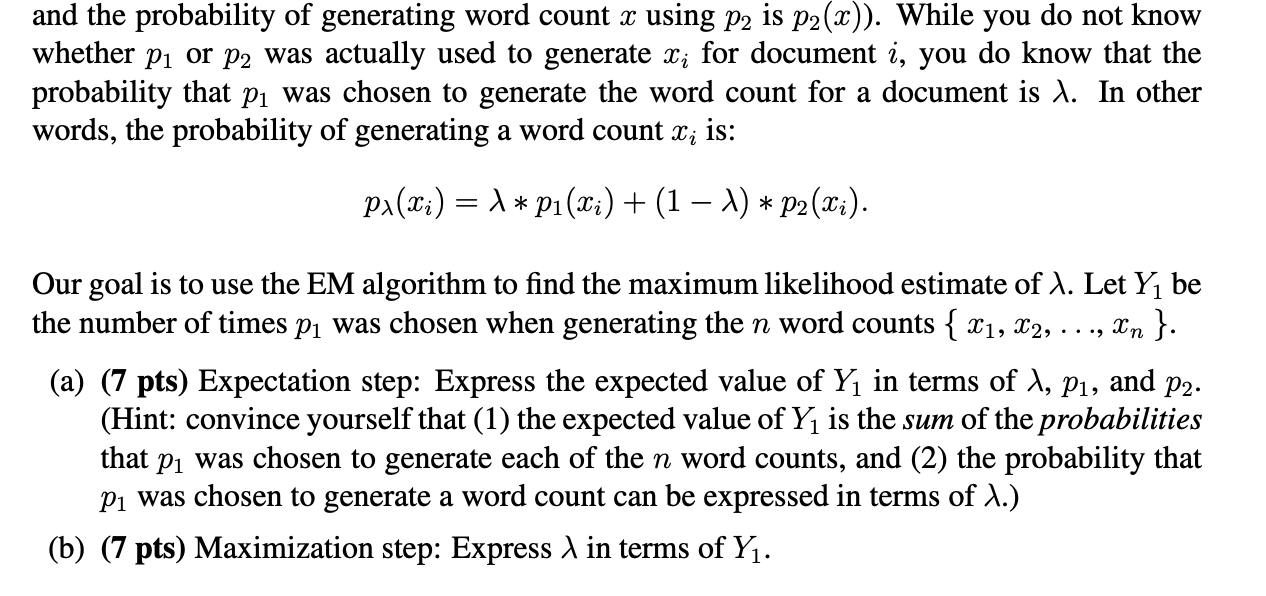4. The EM Algorithm (14 points) You are given a | Chegg.com