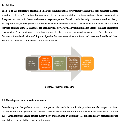 2. Method
The goal of this project is to formulate a linear programming model for dynamic planning that may minimize the tota