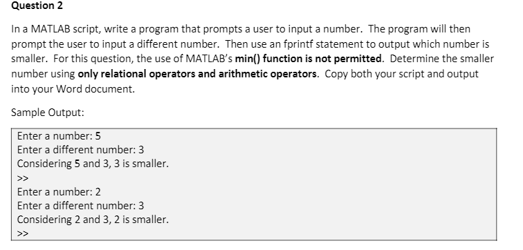 Solved Question 2 In a MATLAB script, write a program that | Chegg.com