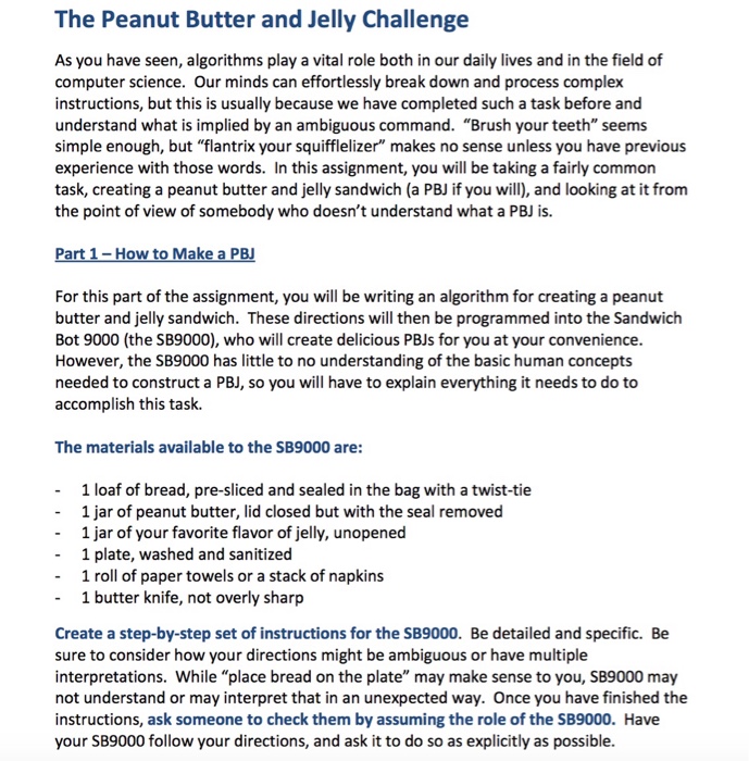 Solved The Peanut Butter and Jelly Challenge As you have