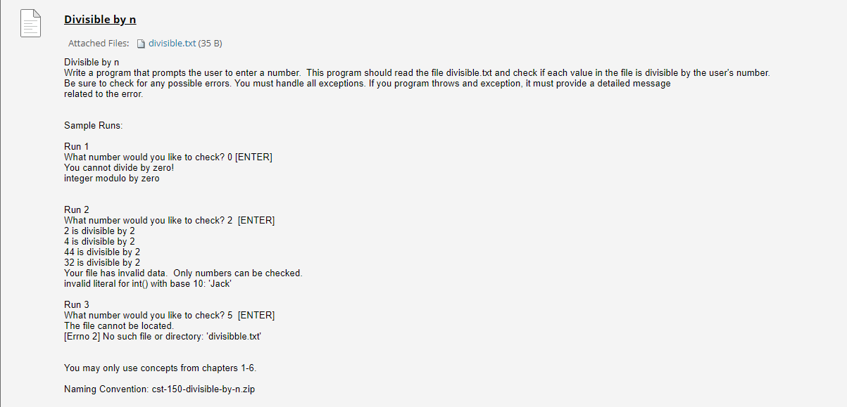 Solved Attached Files: divisible.txt (35 B) Divisible by n | Chegg.com